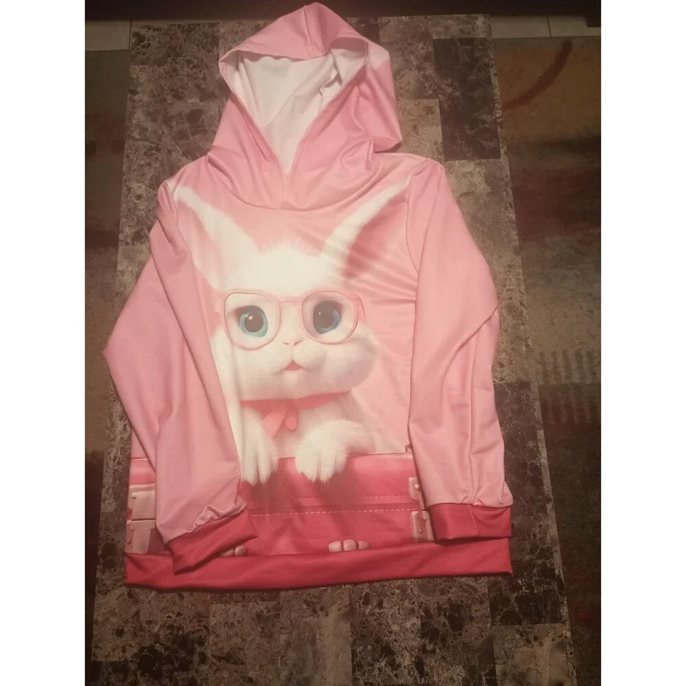 Pink bunny graphic hoodie kid's girls 9/10